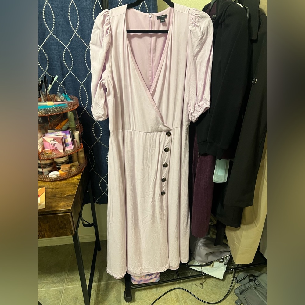 Cute Anne Taylor Button Trim faux wrap dress